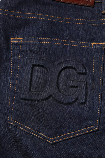 Dark Blue Cotton Logo Slim Fit Men Denim Jeans