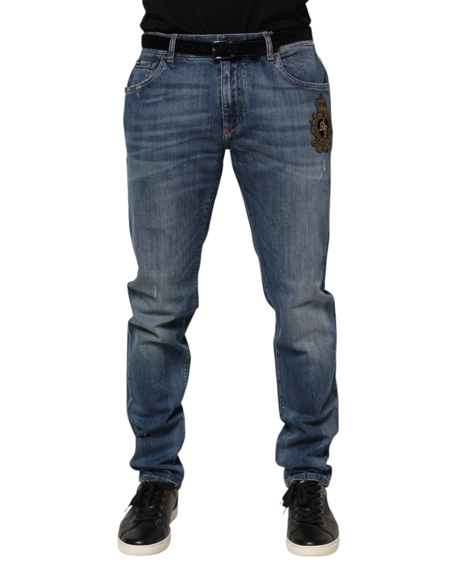 Blue Logo Embroidery Denim Jeans