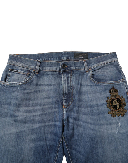 Blue Logo Embroidery Denim Jeans