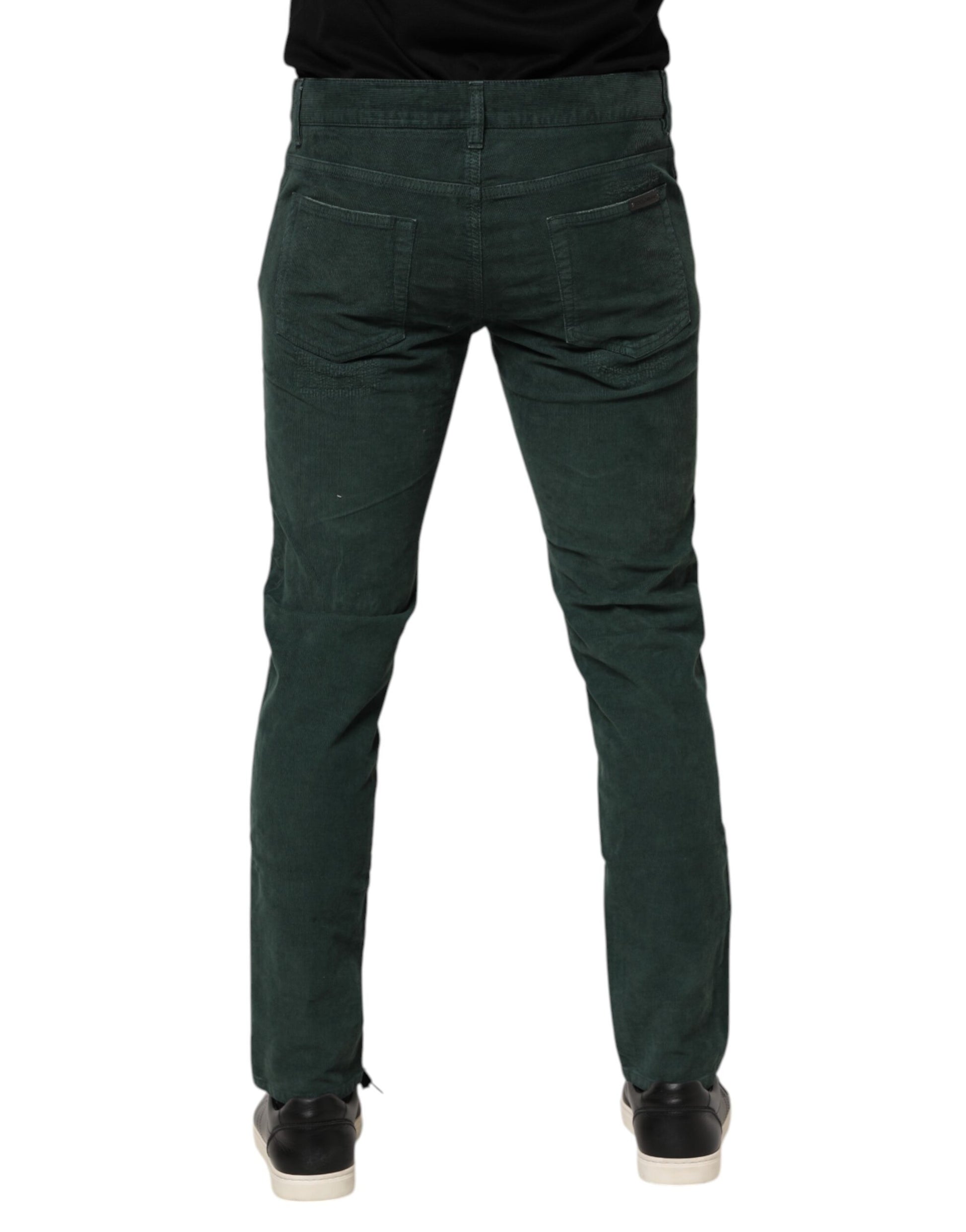 Green Cotton Corduroy Skinny Pants