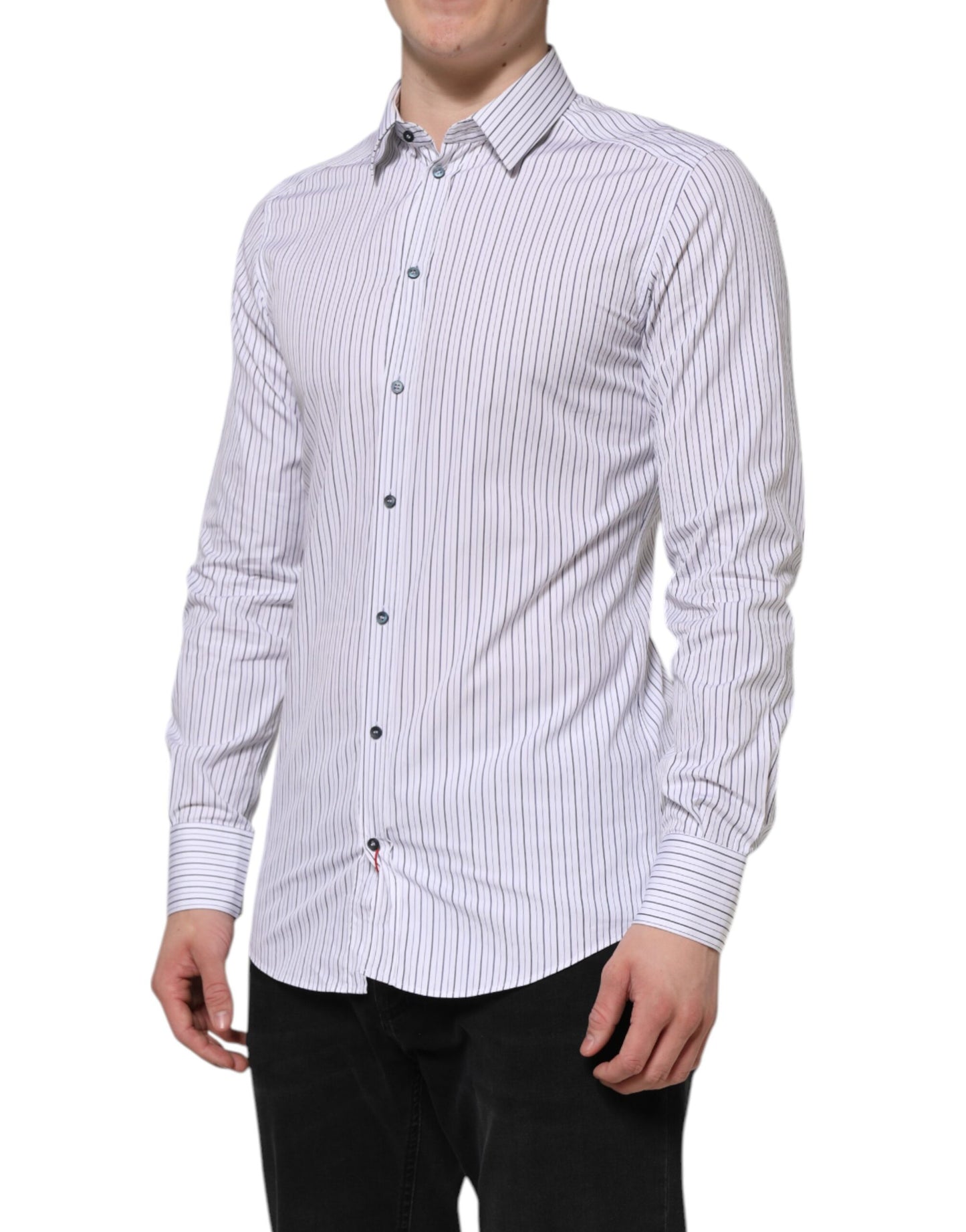 White Blue Striped Cotton GOLD Formal Shirt