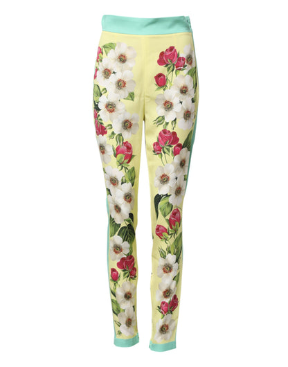 Yellow Silk Floral Leggings Pants