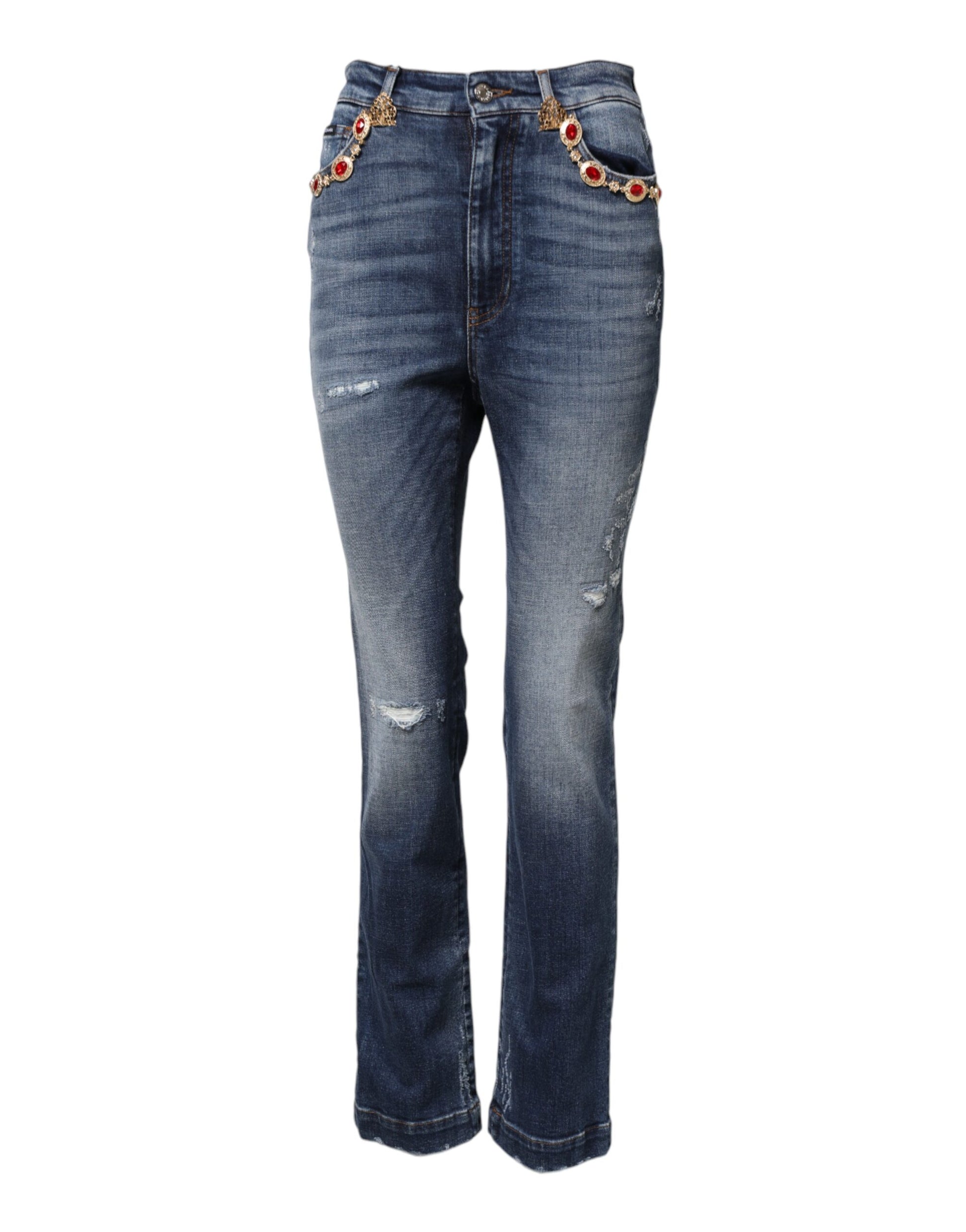 Blue Rhinestone Embellished Denim Jeans