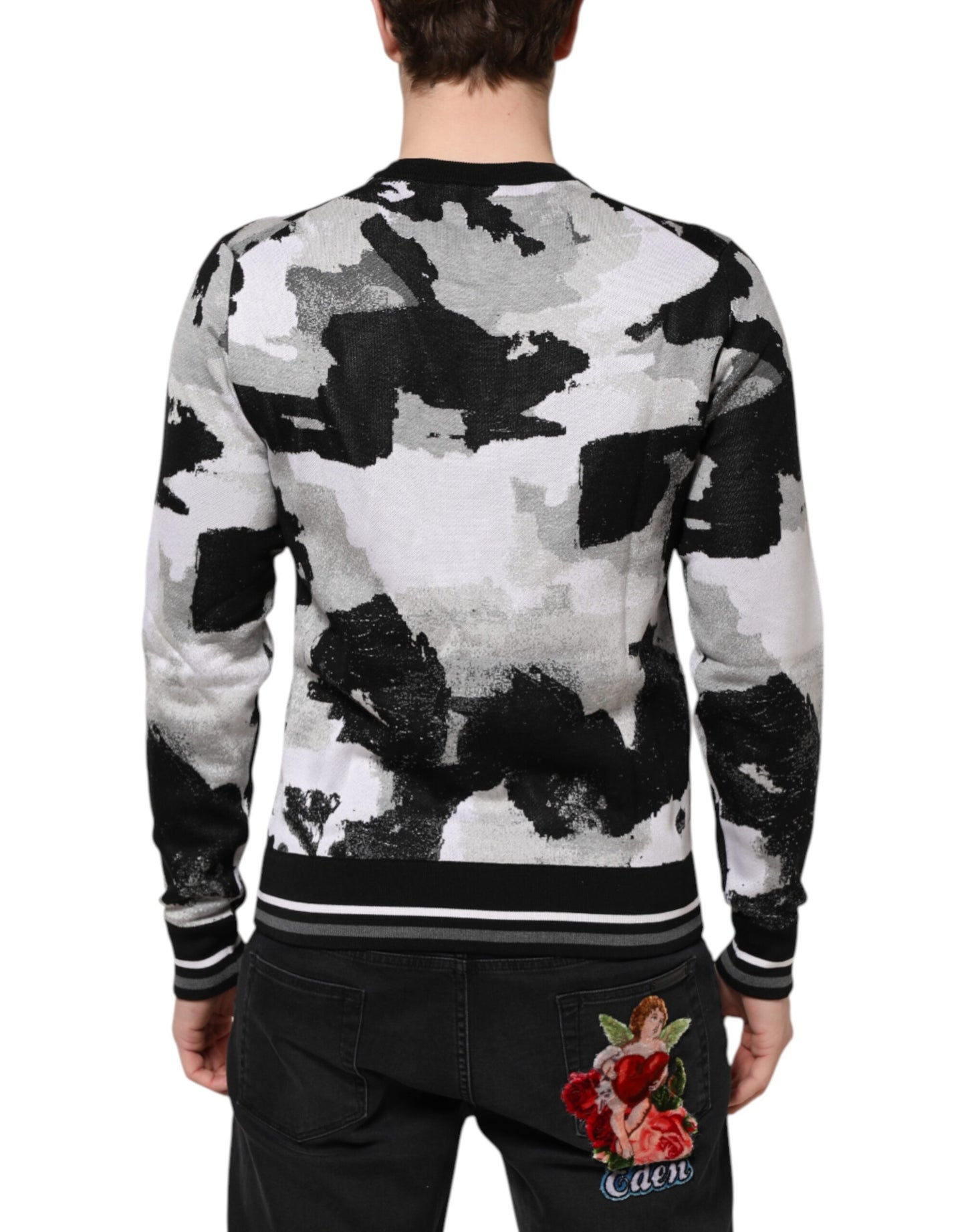 Multicolor Silk Camouflage Pullover Sweater