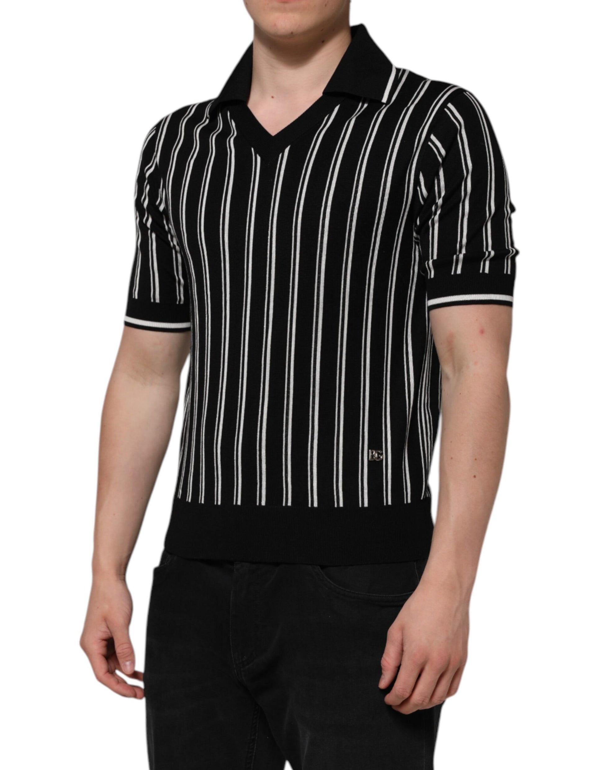 Black White Stripes Collared Polo T-shirt
