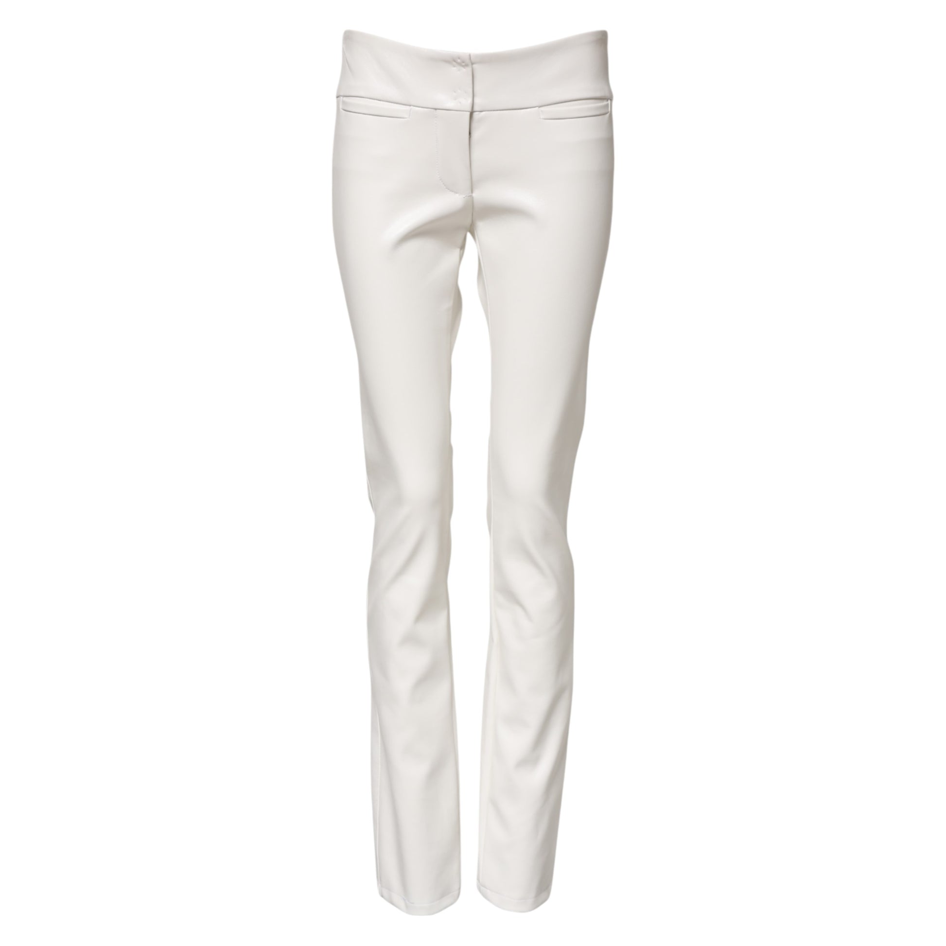 White Polyurethane High Waist Tapered Pants