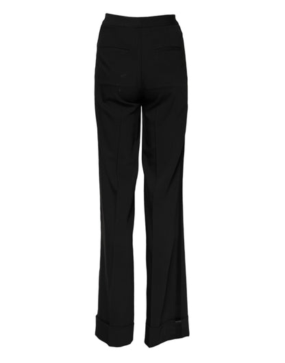 Black Wool High Waist Flared Pants