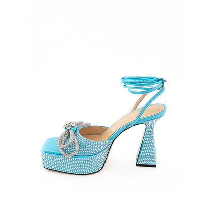 Blue Leather Platform Sandals