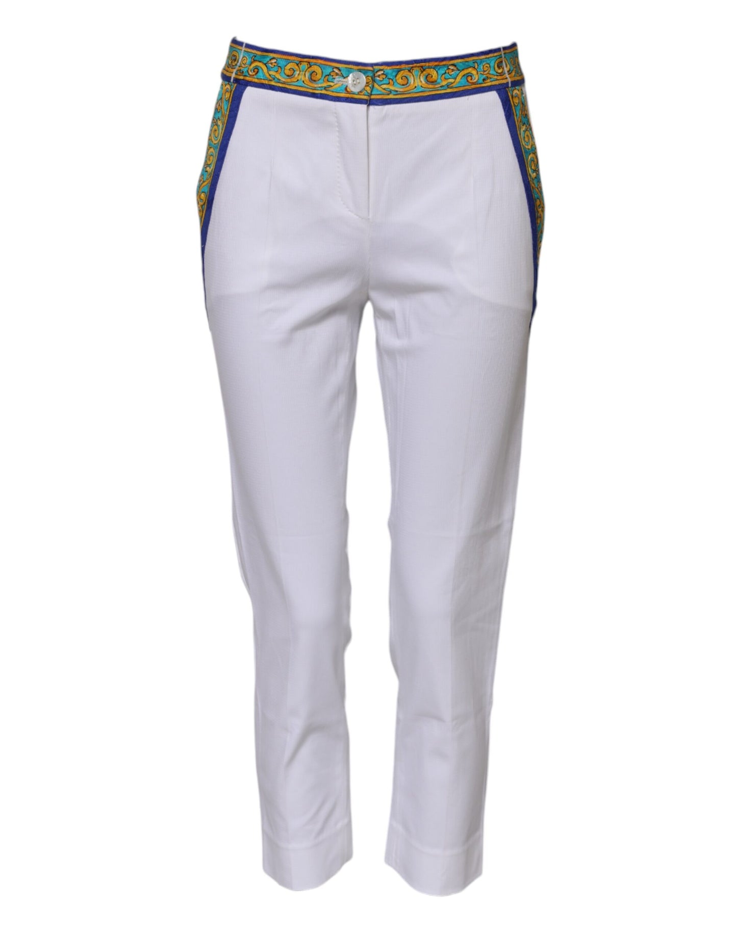 White Cotton Mid Waist Tapered Trouser Pants