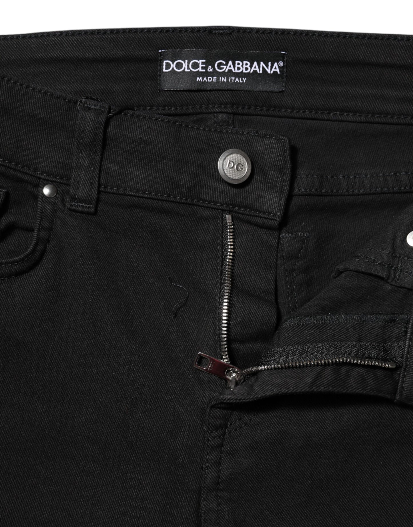 Black Cotton Logo Skinny MidWaist Denim Jeans
