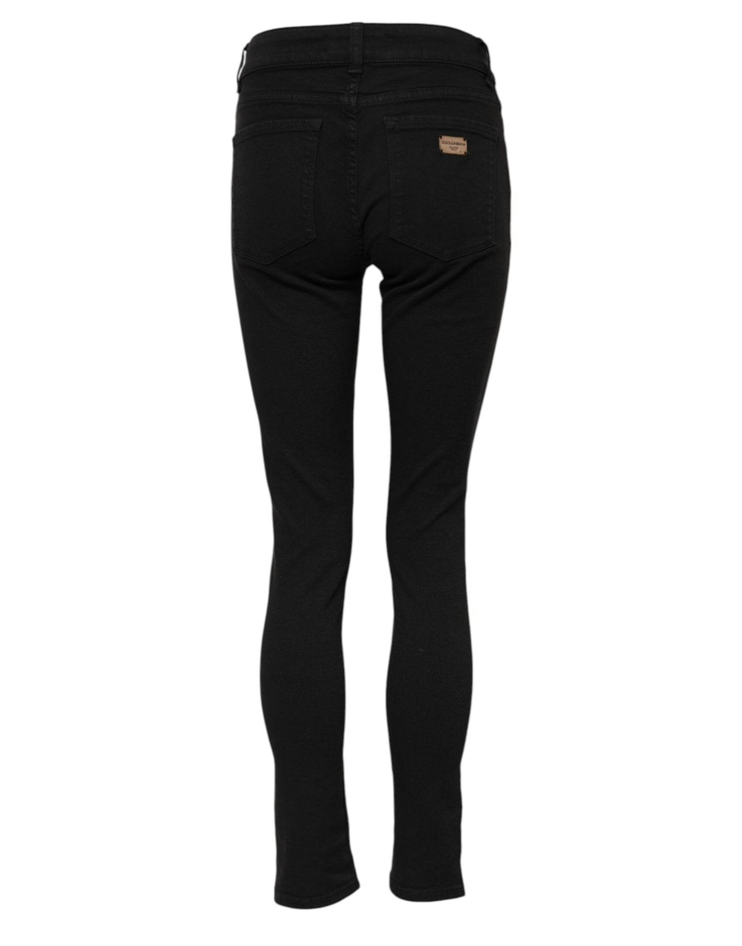 Black Cotton Logo Skinny MidWaist Denim Jeans