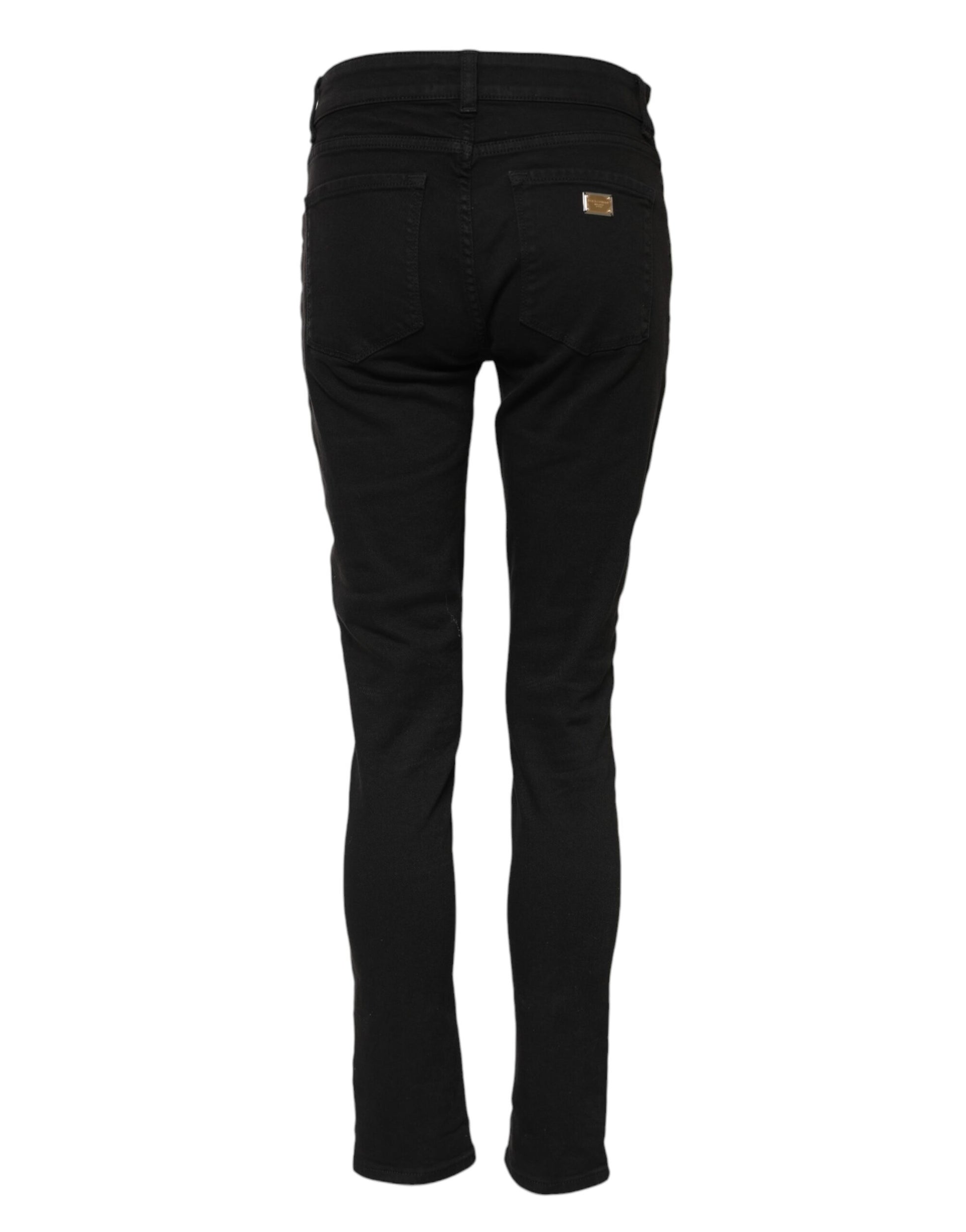 Black Cotton Skinny Mid Waist Denim Jeans