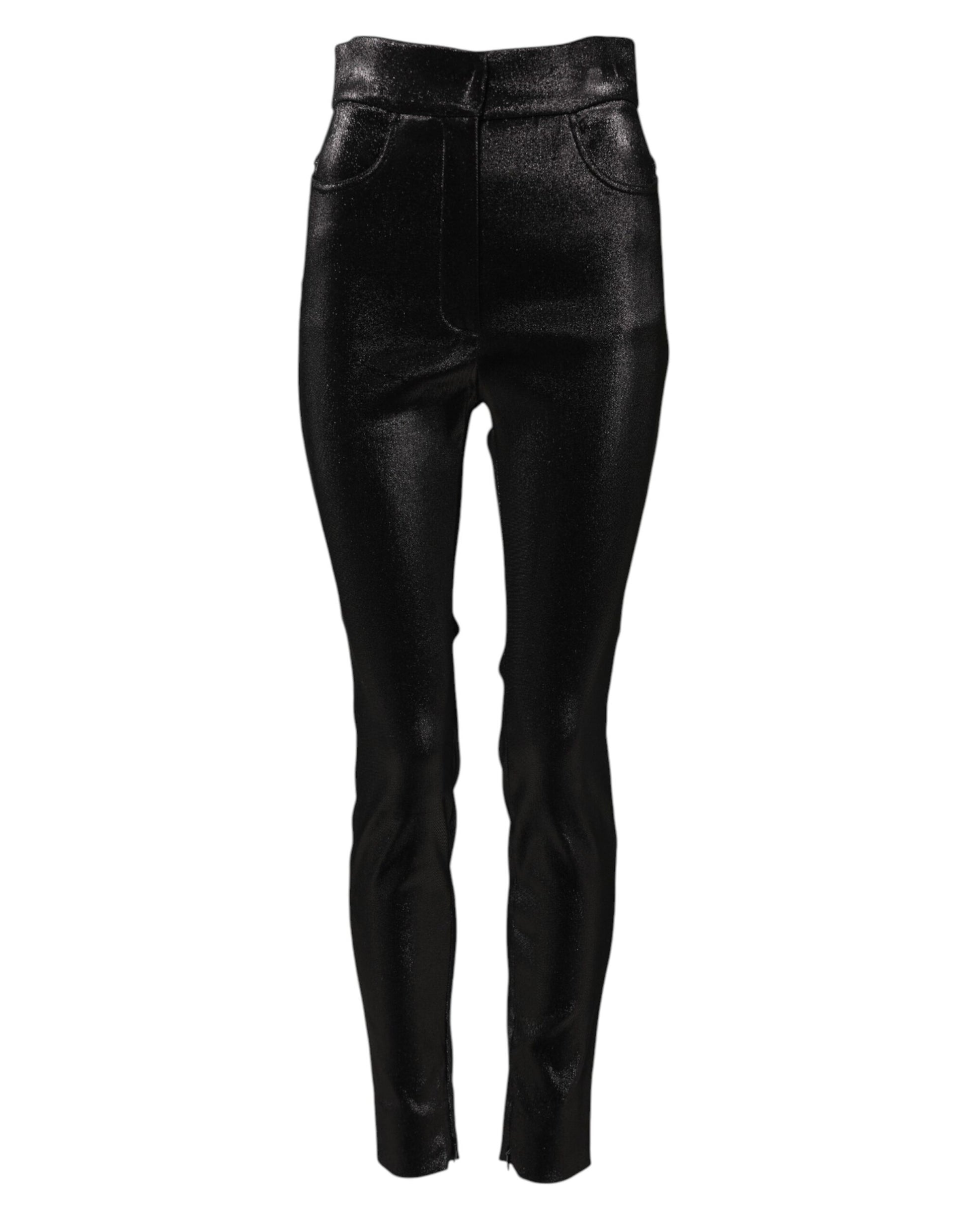 Black Cotton Stretch Lurex Thread Skinny Pants