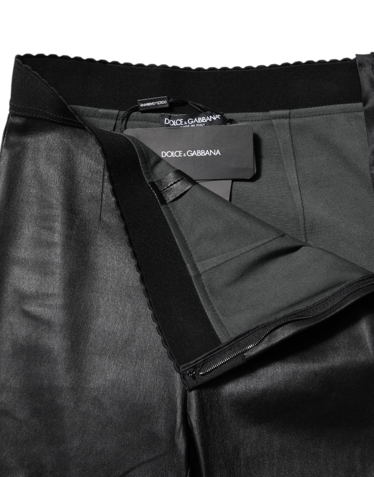Black Leather Elastic Waist Pants
