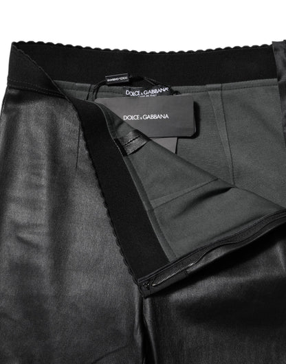 Black Leather Elastic Waist Pants