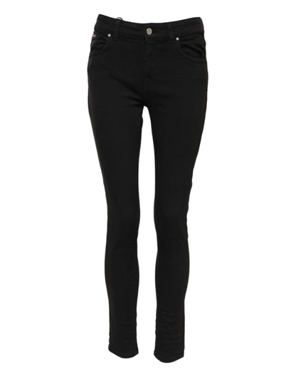 Black Cotton Logo Skinny Mid Waist Denim Jeans