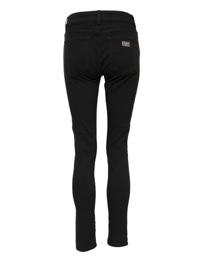 Black Cotton Logo Skinny Mid Waist Denim Jeans