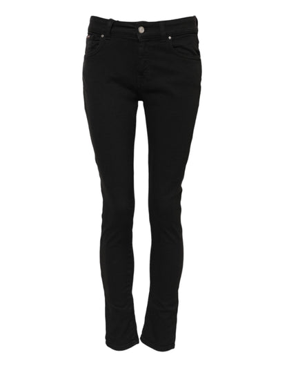Black Cotton Logo Skinny Mid Waist Denim Jeans