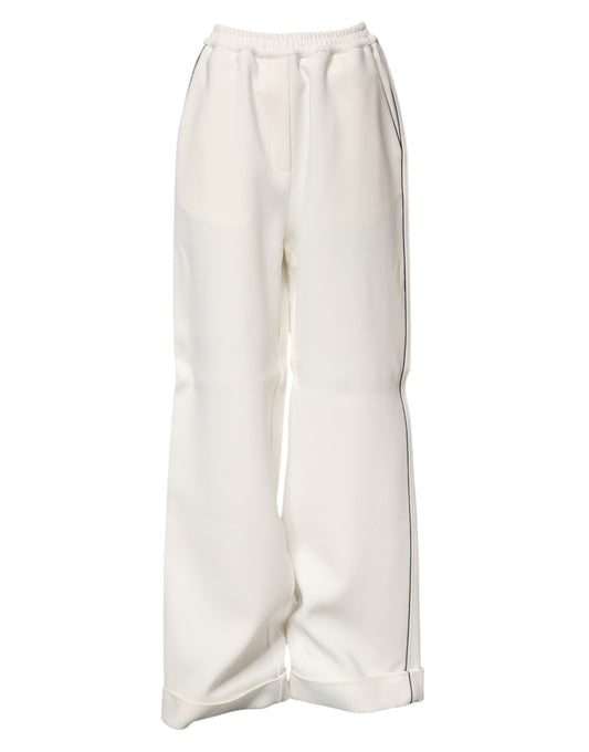 White Viscose Wide Leg Pull On Pants