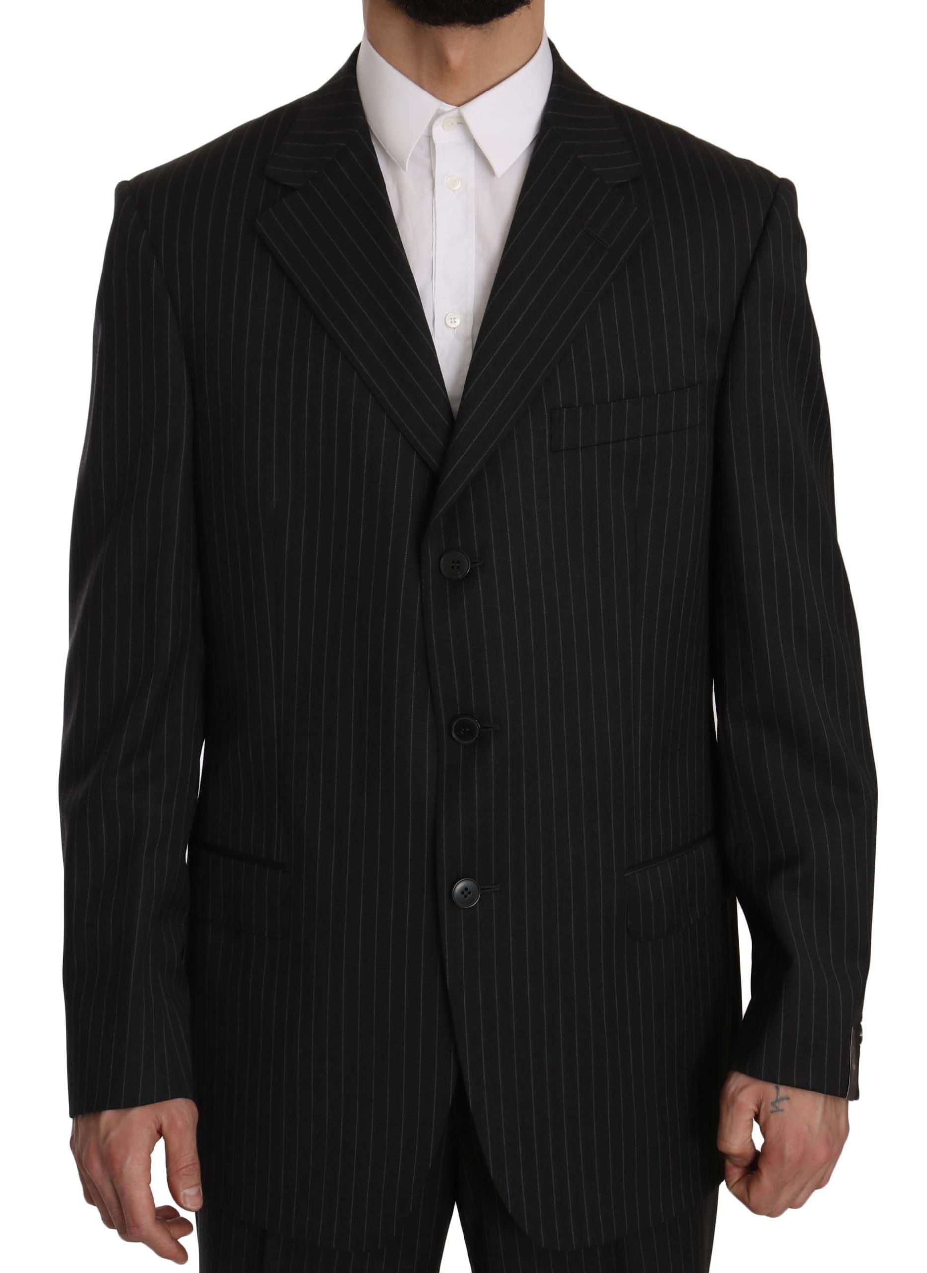 Elegant Black Striped Wool Suit