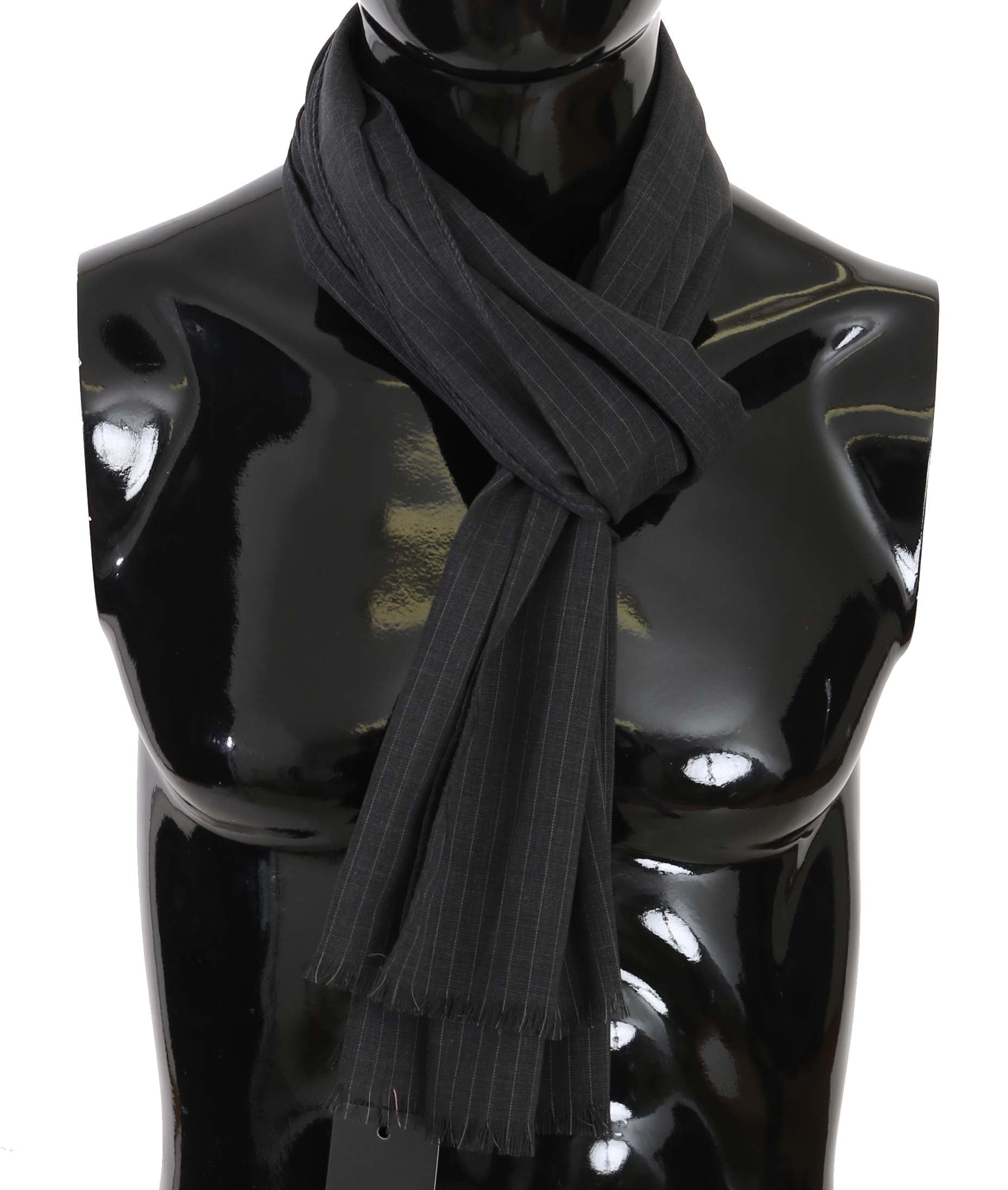 Elegant Gray Striped Wool Men's Scarf