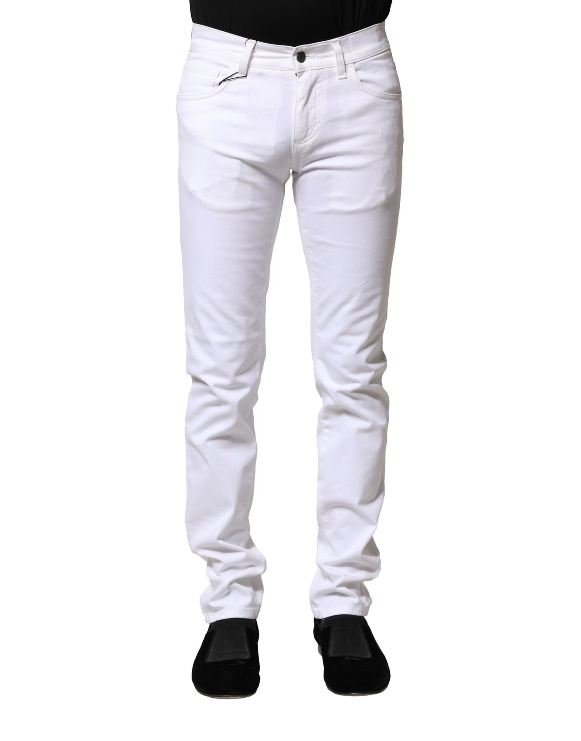 White Cotton Skinny Men Denim Jeans