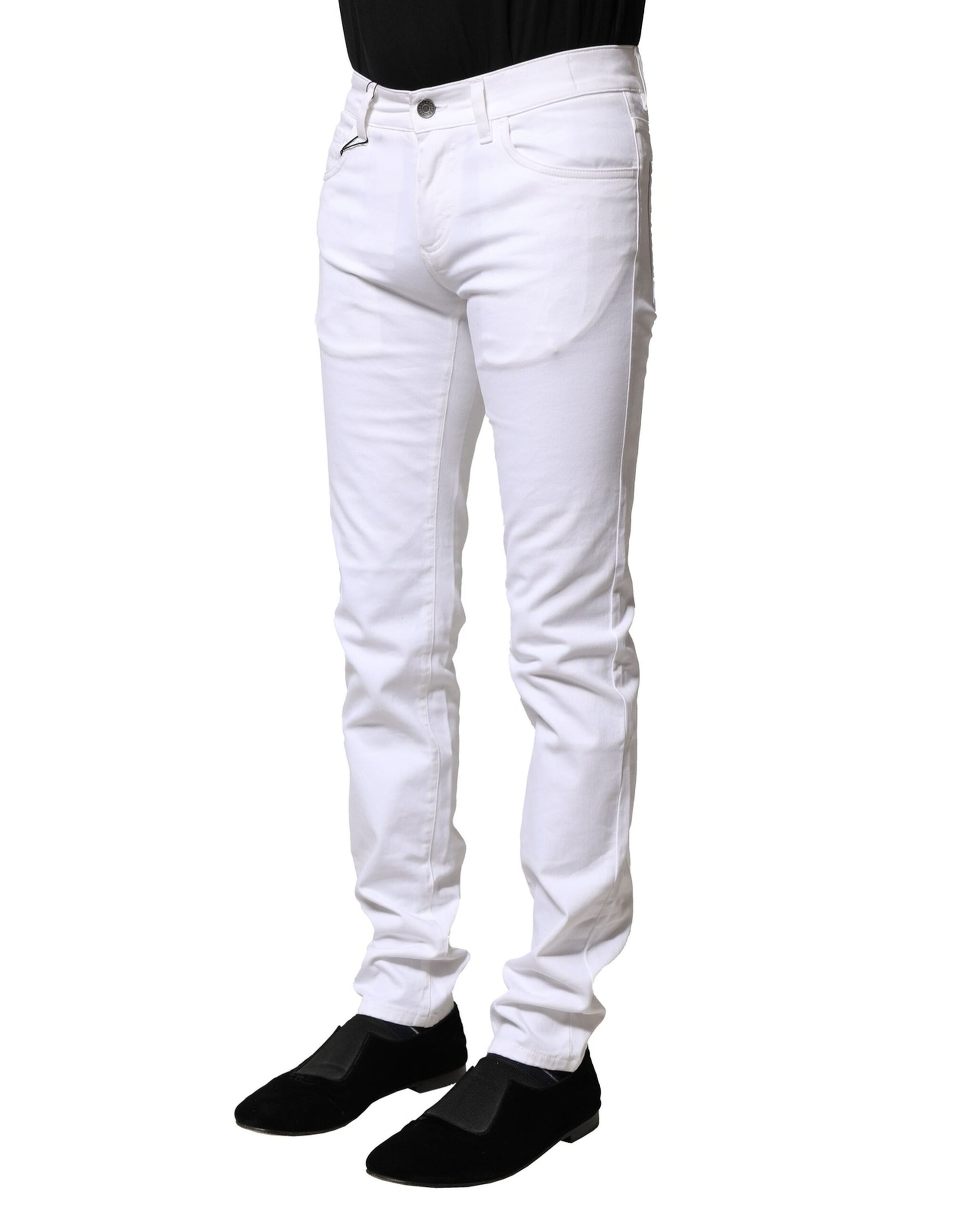 White Cotton Skinny Men Denim Jeans