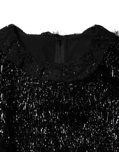 Metallic Black Polyester A-line Midi Dress