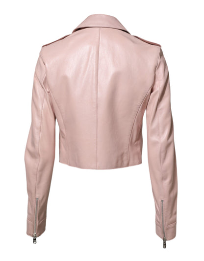 Light Pink Collar Leather Women Biker Jacket