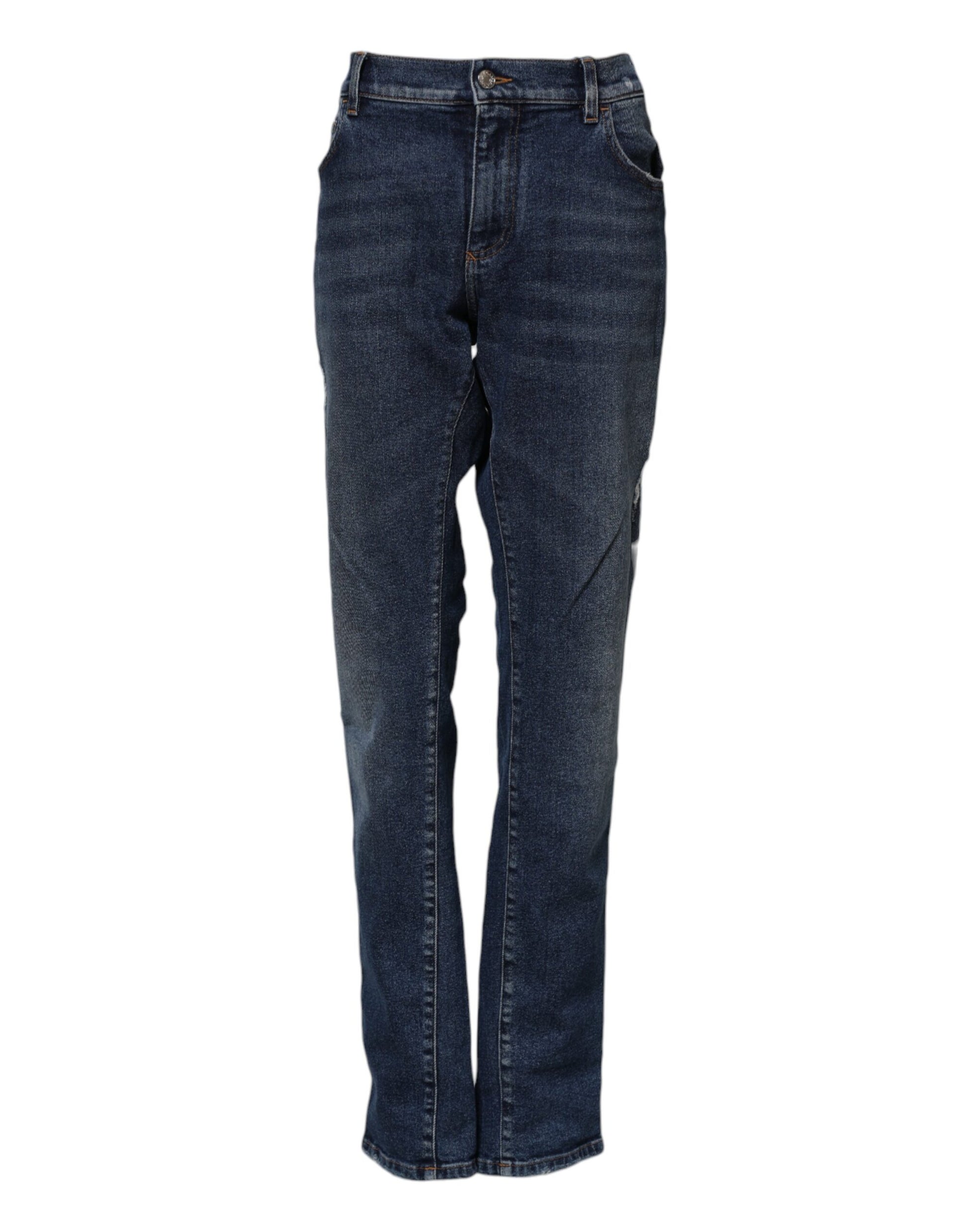 Blue Cotton Mid Waisted Straight Denim Jeans