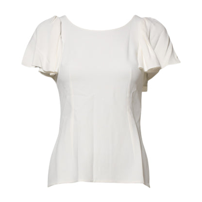 White Round Neck Short Sleeves Blouse Top