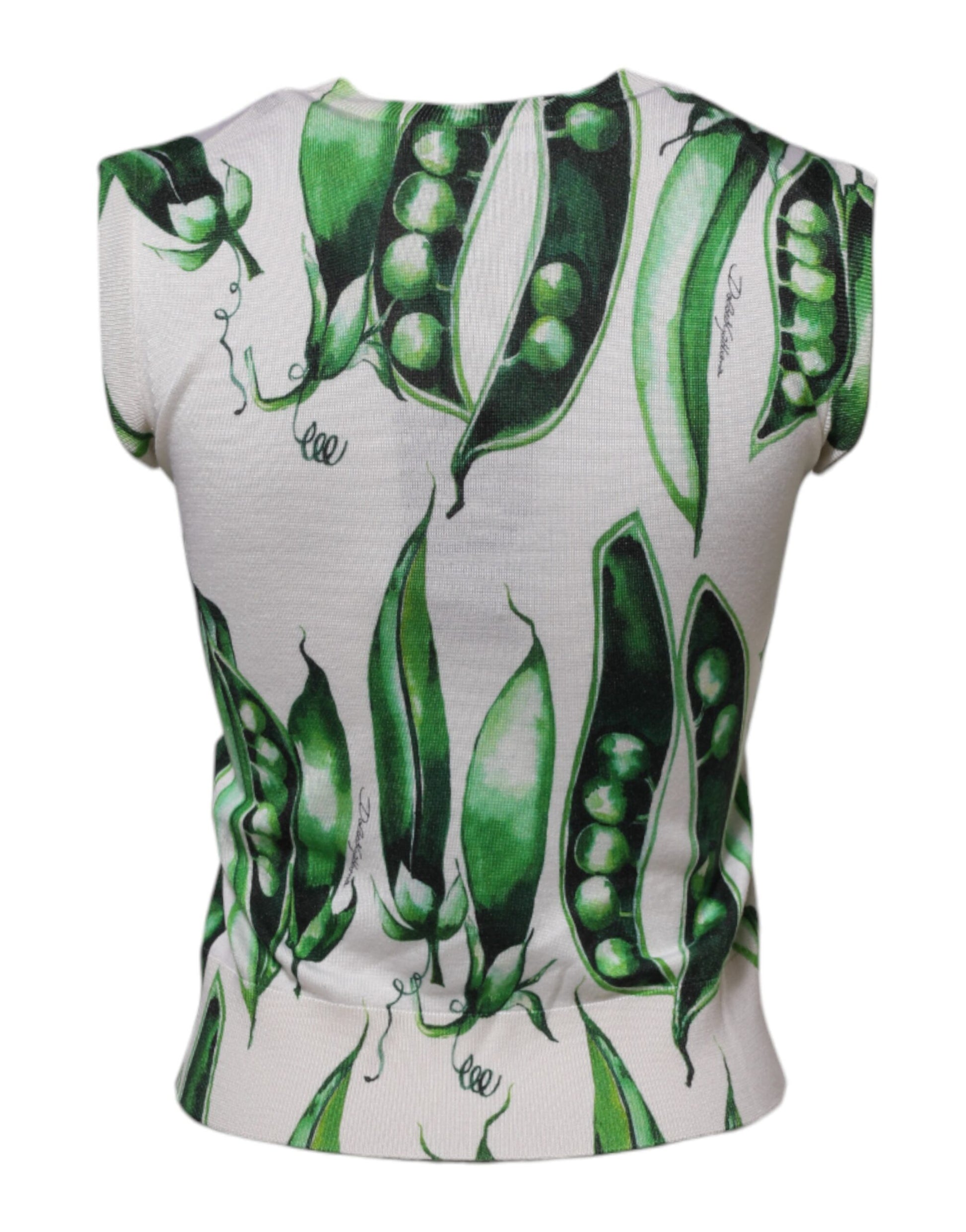 White Green Pea Print Sleeveless Blouse Top