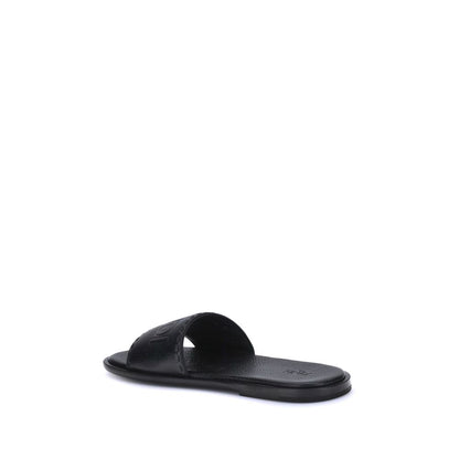Black Calf Leather Bos Taurus Flat Sandals