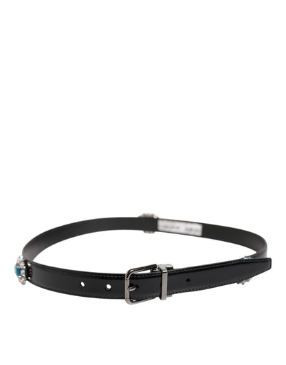 Black Embellished Metal Logo Buckle Belt