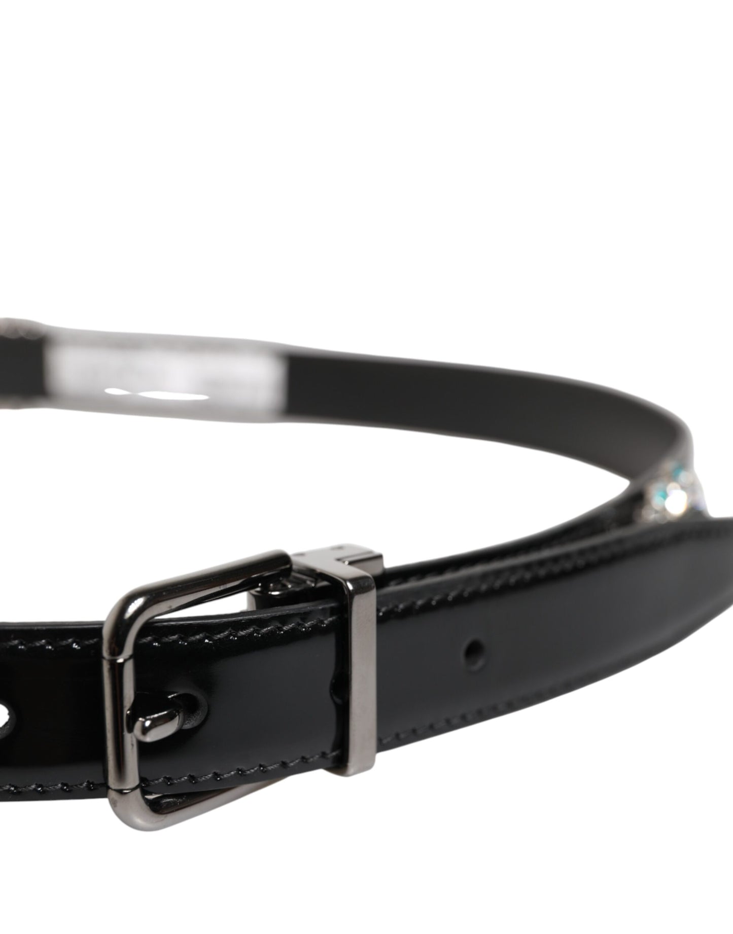Black Embellished Metal Logo Buckle Belt