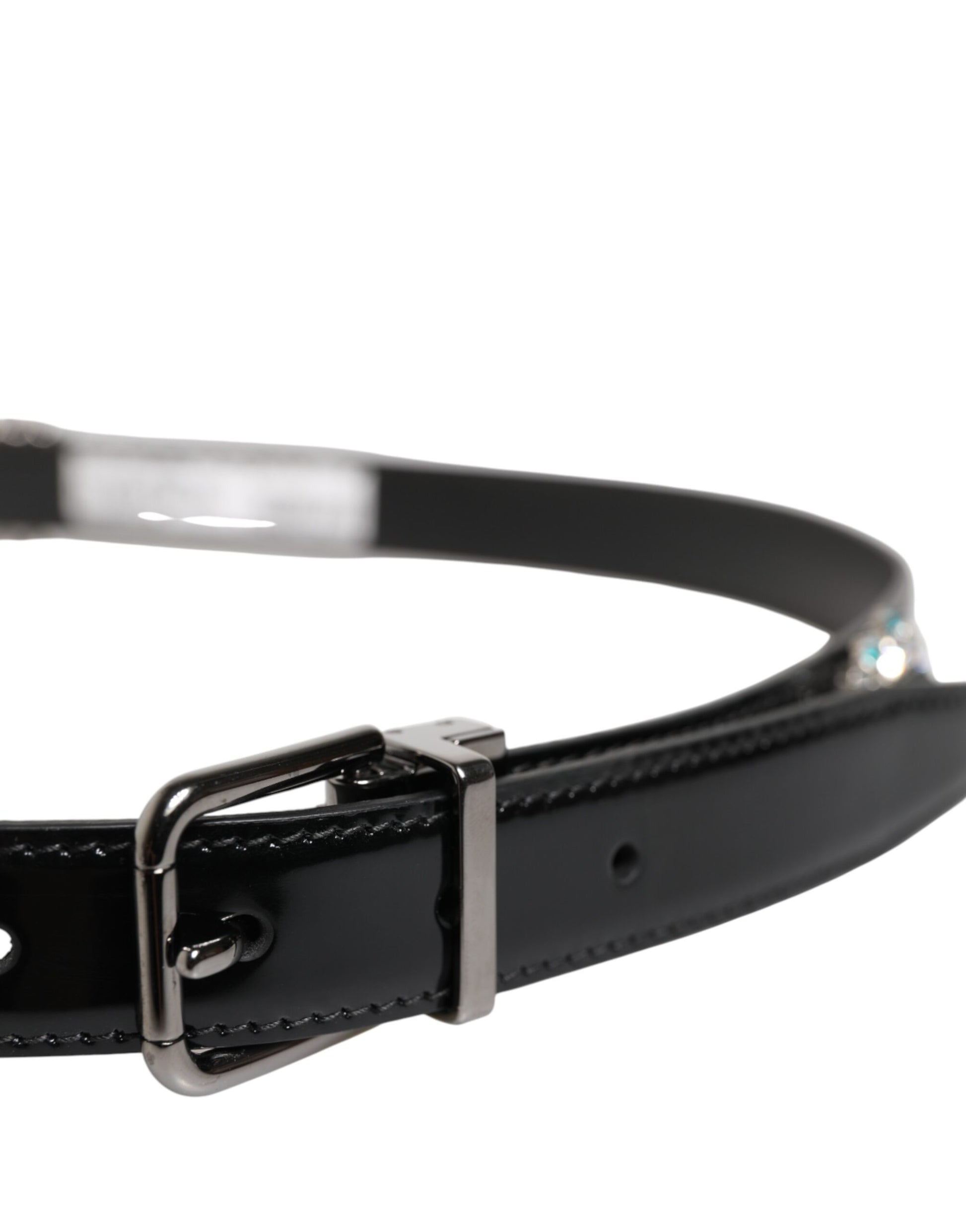 Black Embellished Metal Logo Buckle Belt