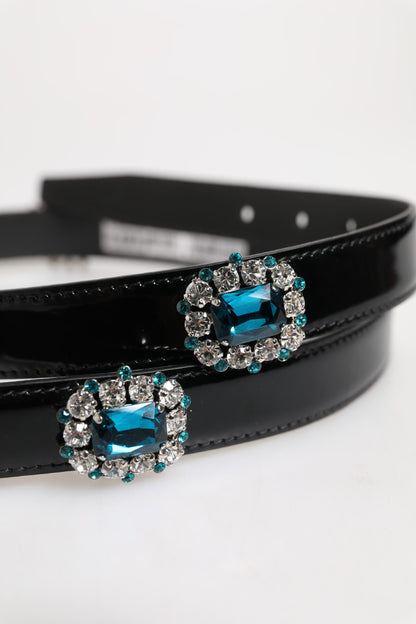 Black Embellished Metal Logo Buckle Belt