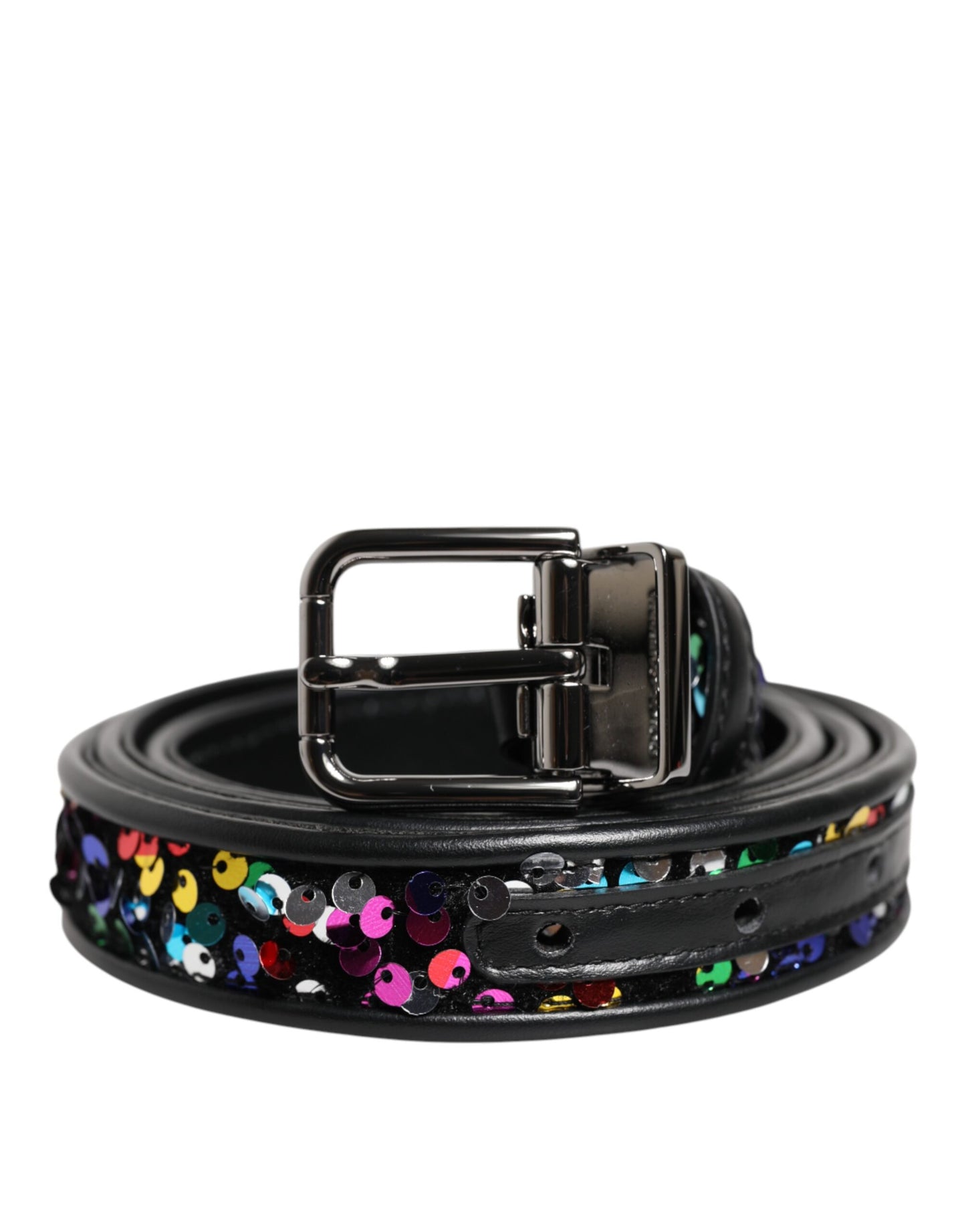 Black Sequin Embellished Metal Buckle Belt