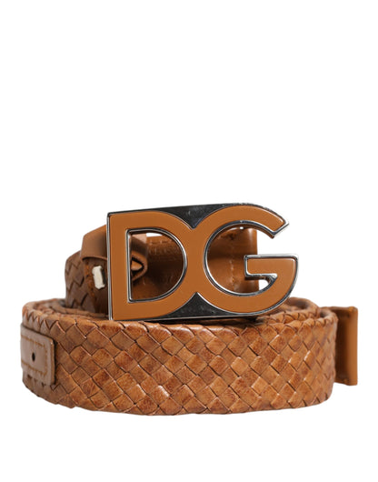 Brown Braided Metal DG Logo Buckle Belt