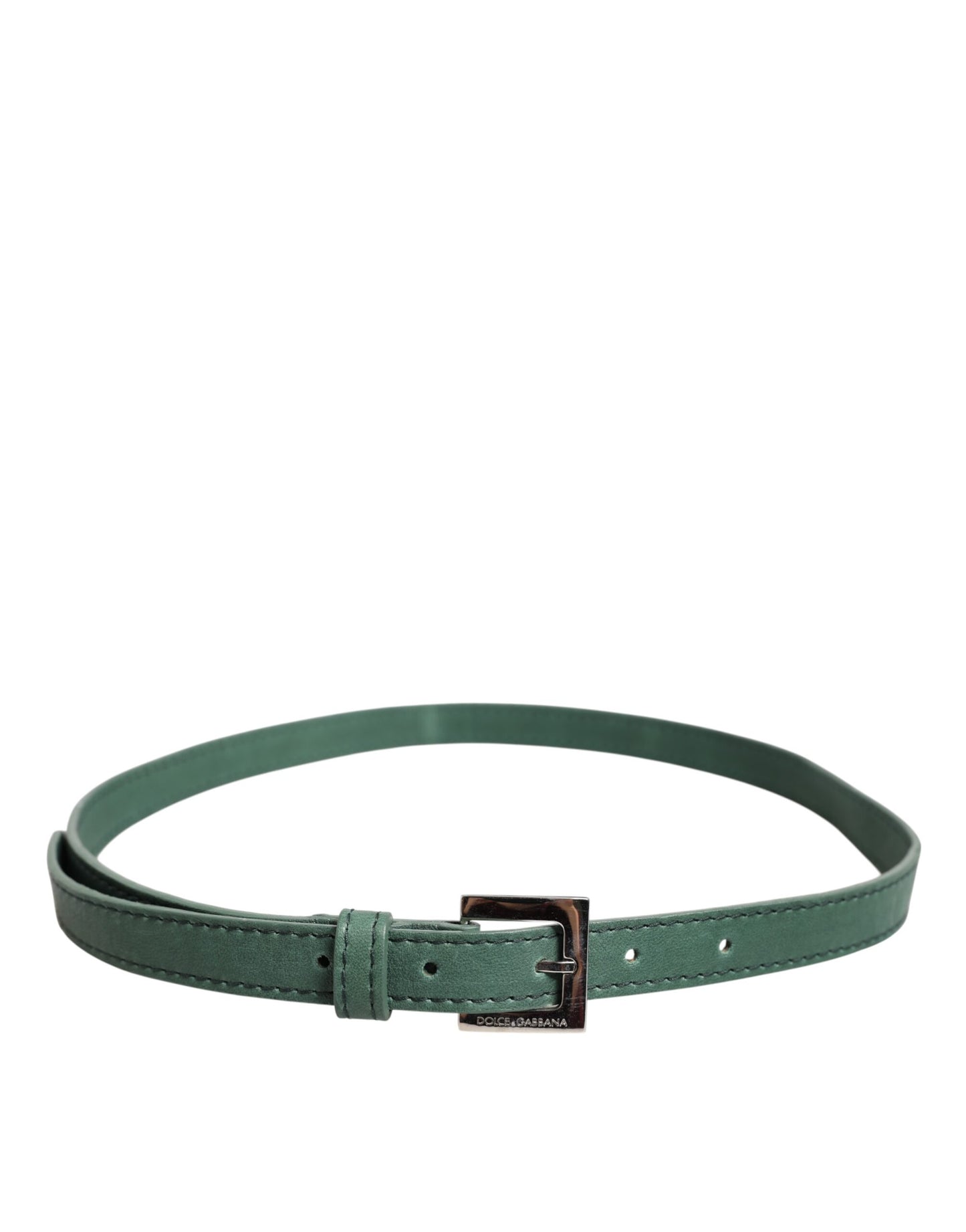 Dark Green Leather Silver Metal Buckle Belt