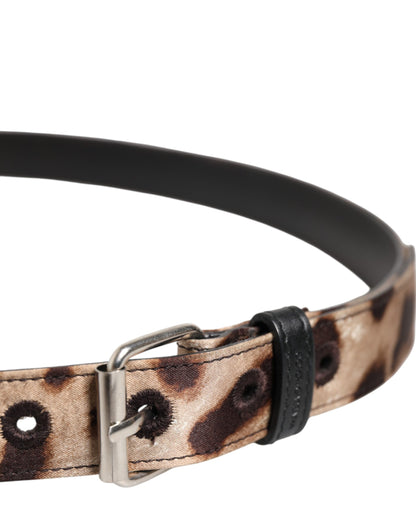Brown Leopard Silver Metal Buckle Belt