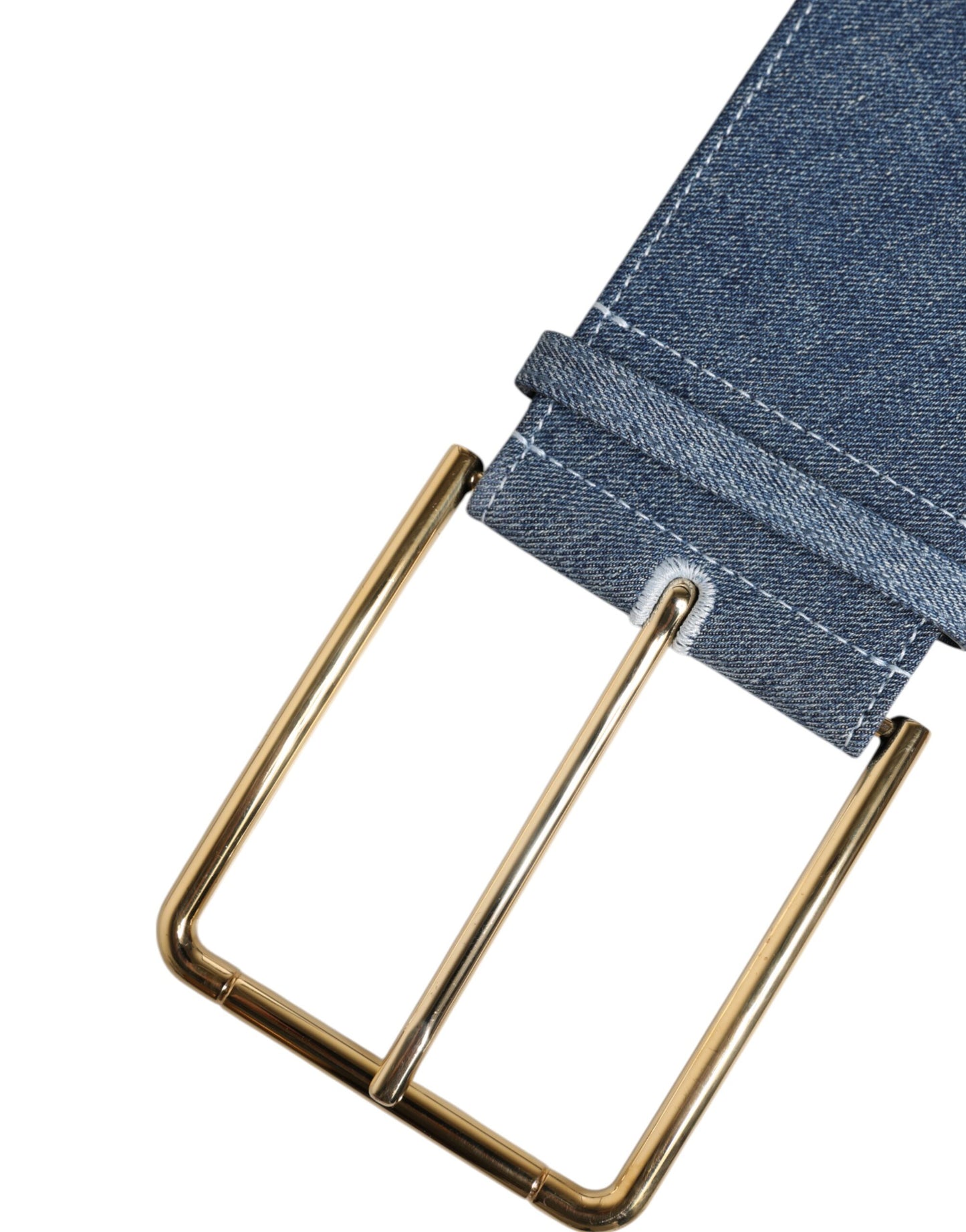 Two Tone Blue Denim Gold Metal Buckle Belt