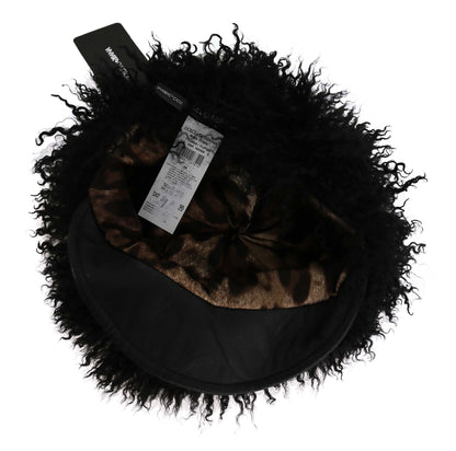 Chic Black Gatsby Cap in Tibet Lamb Fur