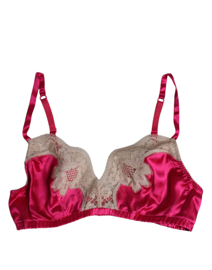 Magenta Floral Lace Silk Non Wire Bra Underwear
