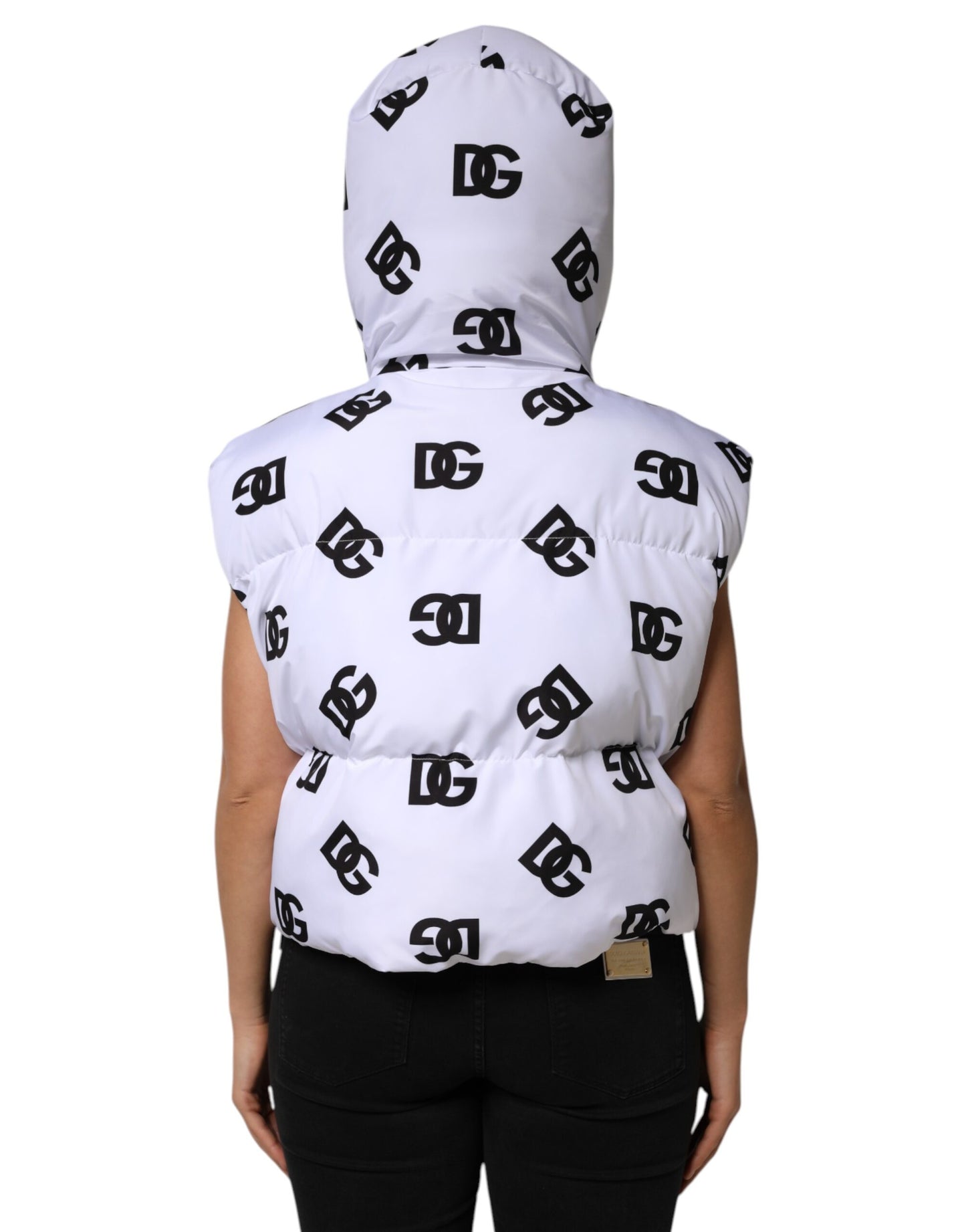 White Black DG Mania Polyester Puffer Jacket