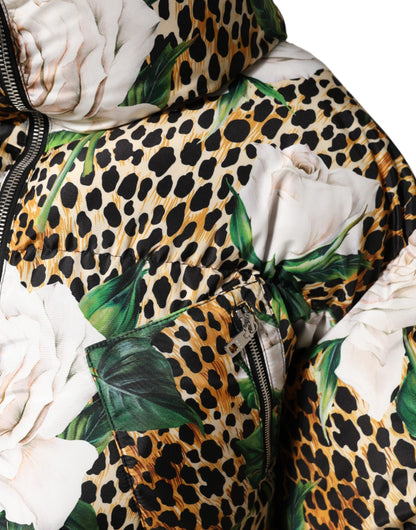 Multicolor Leopard Rose Puffer Quilted Jacket