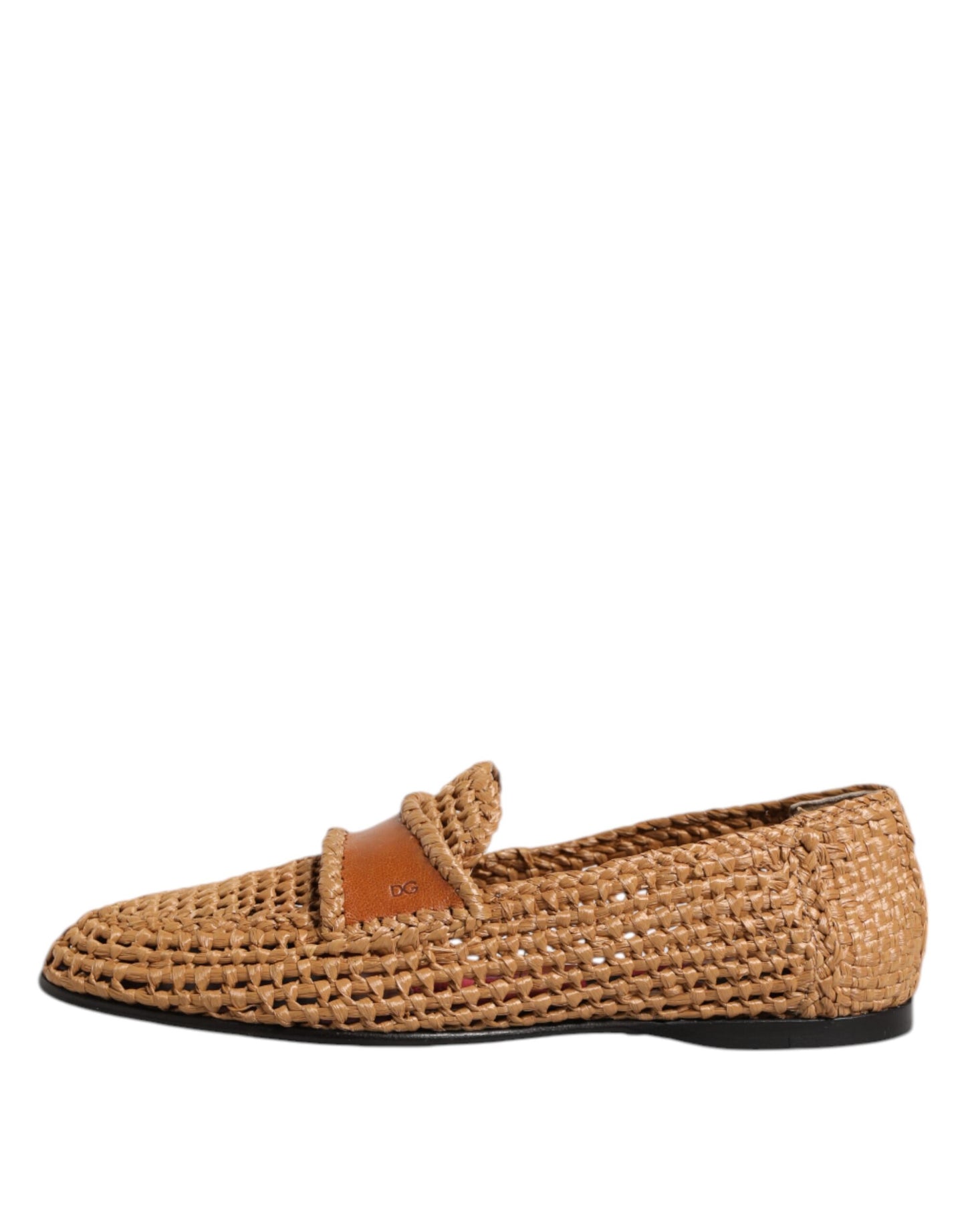 Brown Woven Raffia Slip On Loafers Shoes