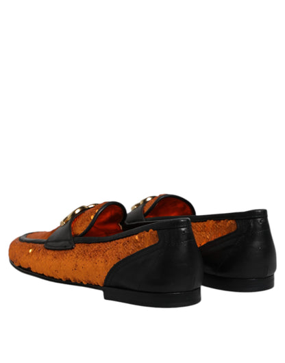 Orange Sequin Embellished Men Loafers Shoes