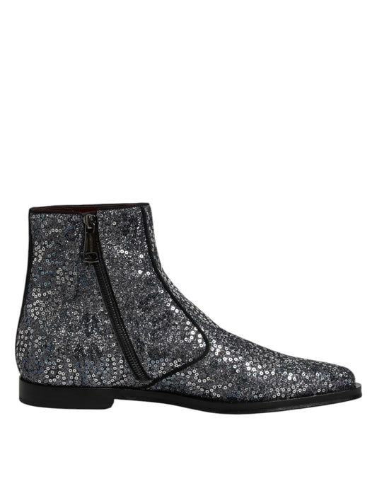 Dark Gray Cotton Sequined Chelsea Boots Shoes