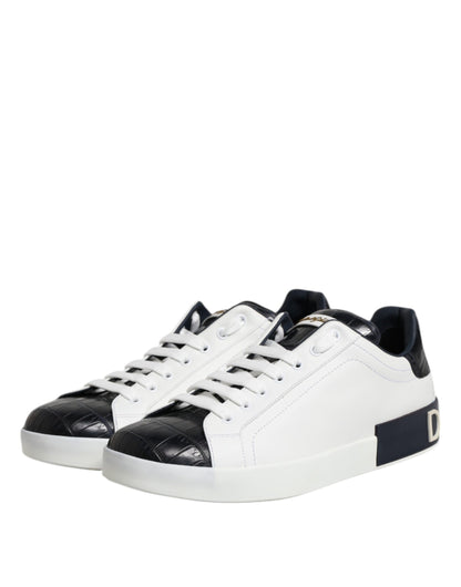 White Black Leather Portofino Sneaker Shoes